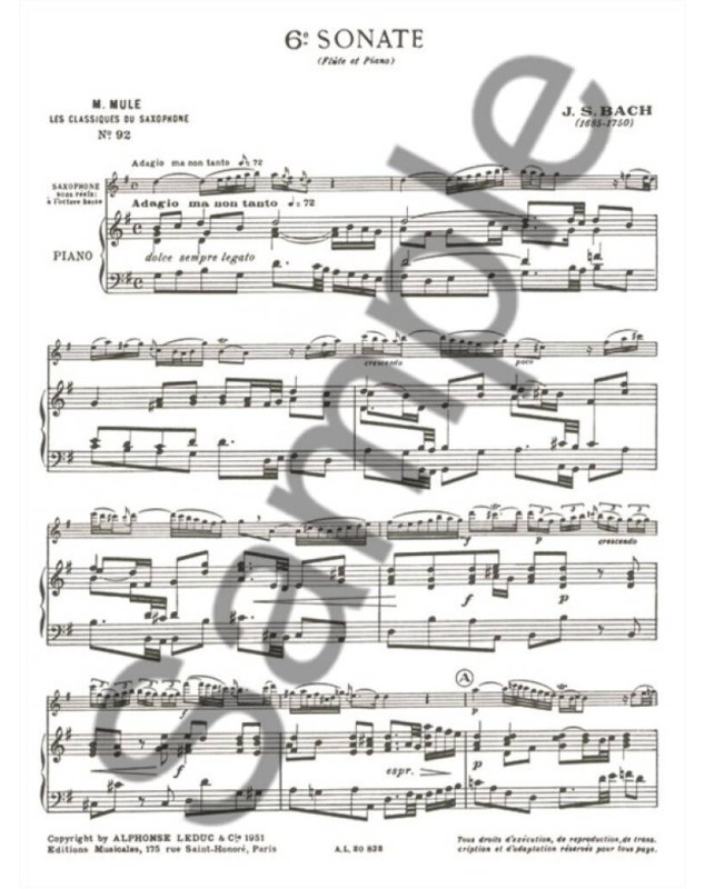 Sonata N°6 - J.S. Bach - Flûte et Piano - Editions Alphonse Leduc