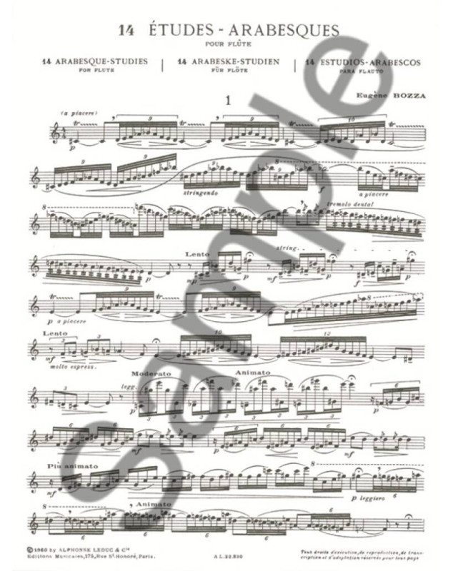 14 Etudes-Arabesques - Flute - Eugène Bozza - Alphonse Leduc