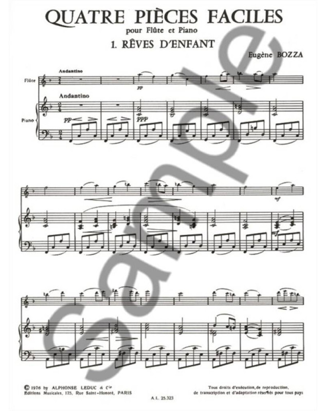 Quatre (4) Pièces Faciles - Flute et Piano - Eugène Bozza