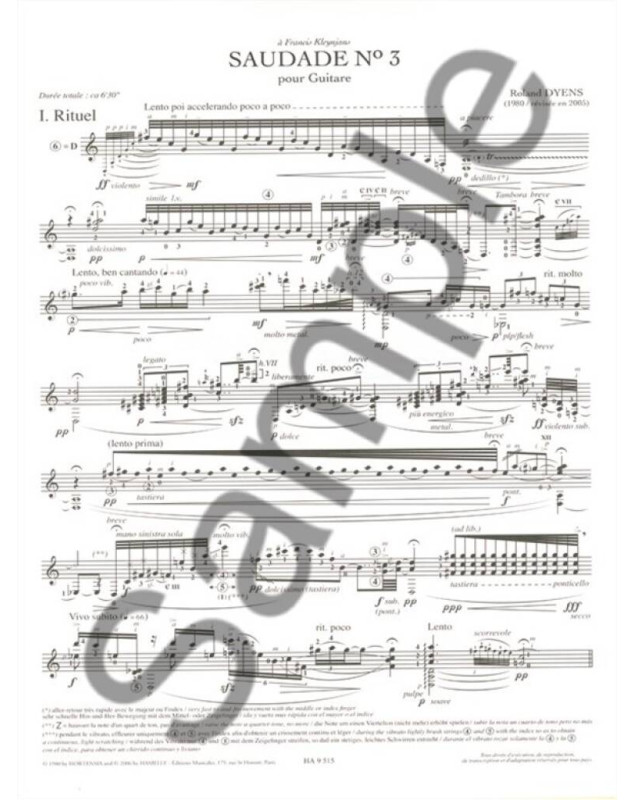 Saudades N°3 - Guitare -  Roland Dyens - Editions Alphonse Leduc