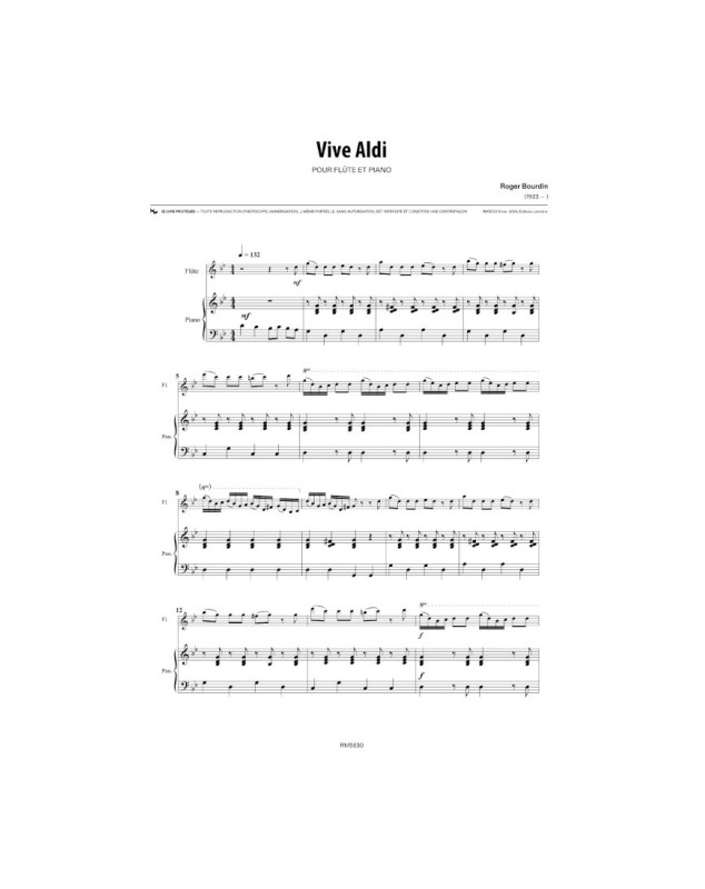Vive Aldi - Roger Bourdin - Flute et Piano - Editions Robert Martin