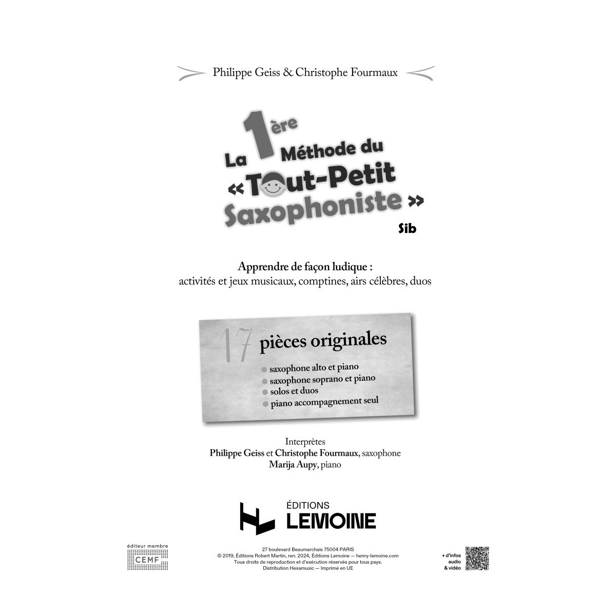 La 1ère méthode du Tout Petit Saxophoniste (Accompagnement seul) - GEISS | Lemoine
