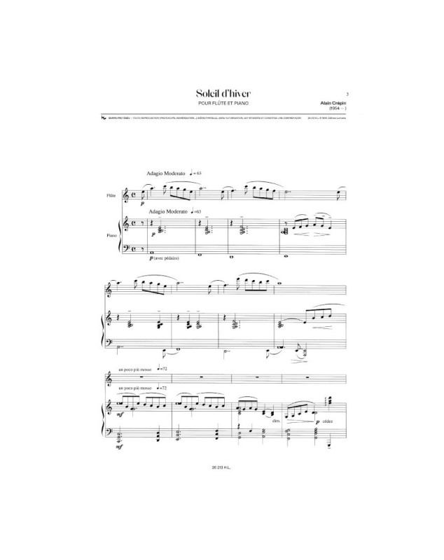 Soleil D'Hiver - Flute et Piano - Alain Crépin - Henry Lemoine