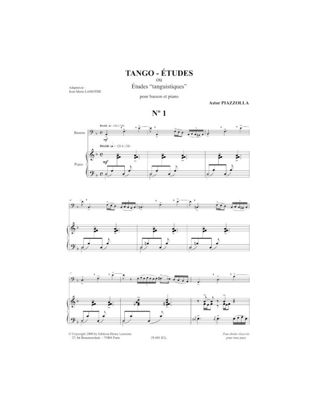 Astor Piazzolla : Tango - Etudes (6) Pour Basson et Piano