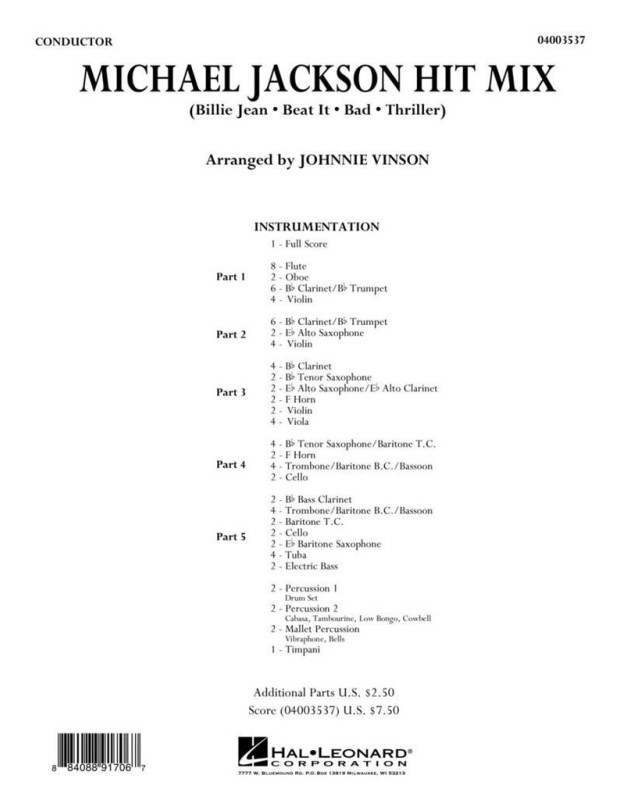 Michael Jackson Hit Mix - Flex Band - Conducteur + Parties - Hal Leonard