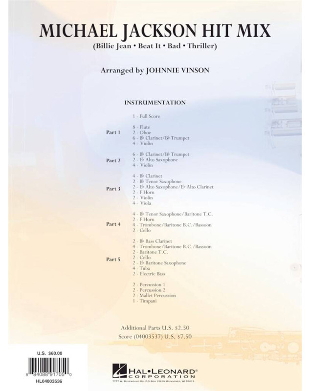 Michael Jackson Hit Mix - Flex Band - Conducteur + Parties - Hal Leonard
