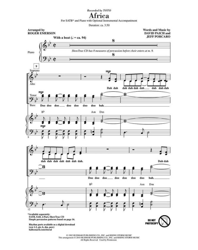 Africa - Toto - SATB Choeur Mixte et Piano - Hal Leonard