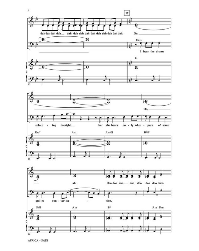 Africa - Toto - SATB Choeur Mixte et Piano - Hal Leonard