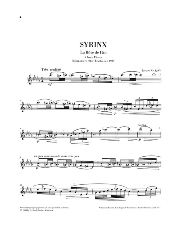 Syrinx - Flute - Claude Debussy - Henle Verlag Urtext