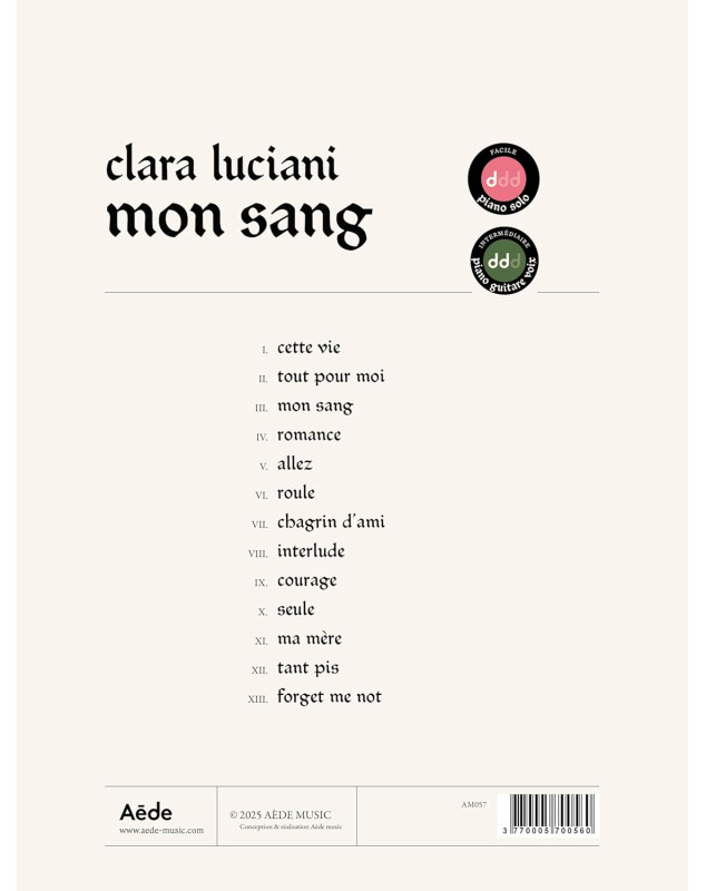 Clara Luciani : Mon Sang - Partitions Piano, Voix et Guitare - Aede Music