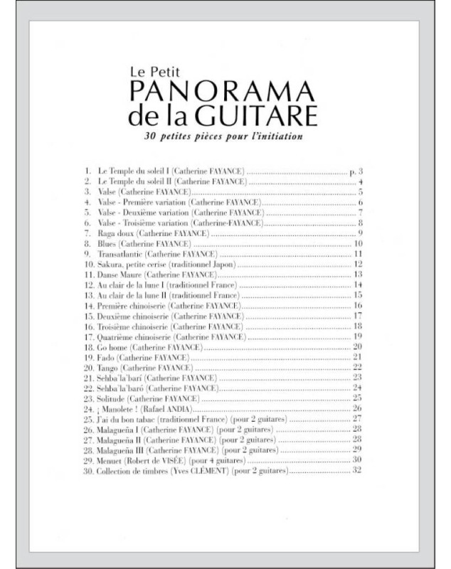 Le Petit Panorama de la Guitare - Catherine Fayance - Editions Musicales Transatlantiques