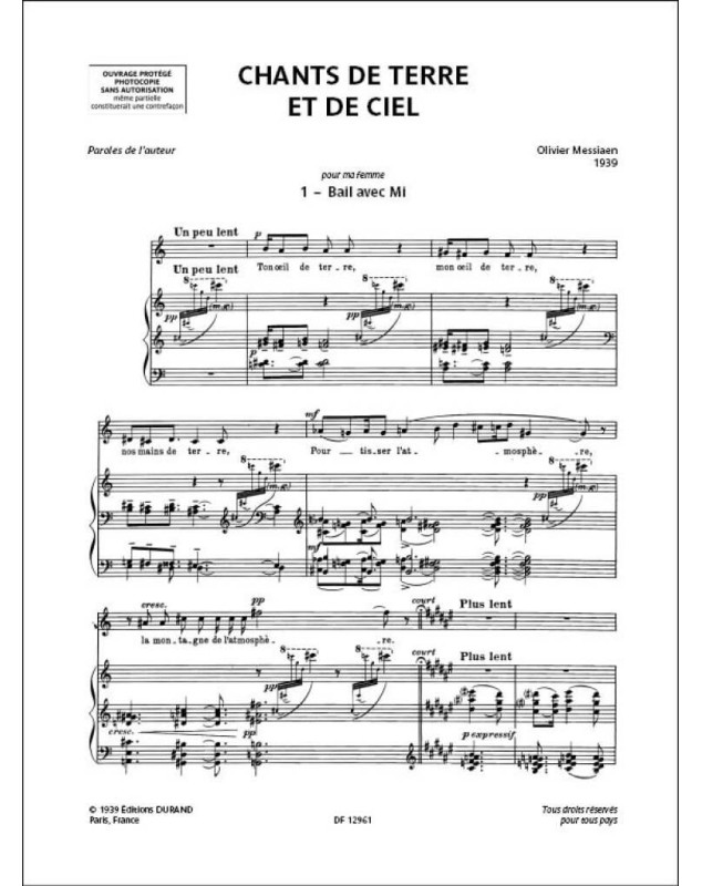 Œuvres pour soprano et piano - Olivier Messiaen - Editions Durand