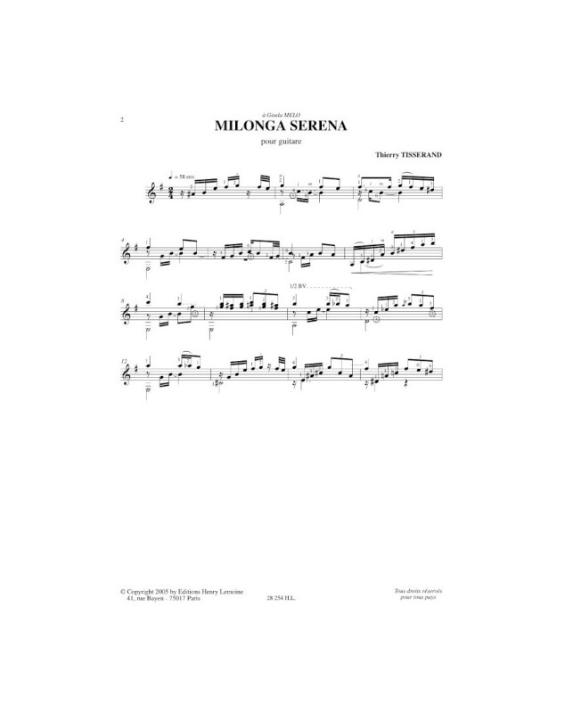 Milonga serena - Thierry Tisserand - Guitare - Henry Lemoine