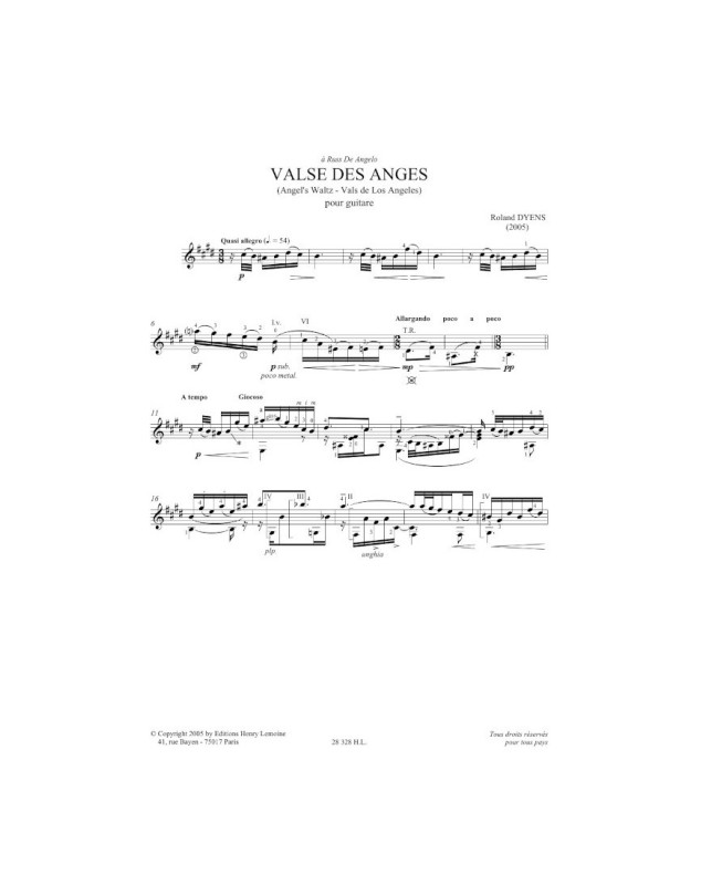 Valse des Anges - Pour Guitare - Roland Dyens