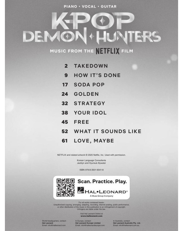 K-Pop Demon Hunters - Recueil pour Piano, Chant et Guitare