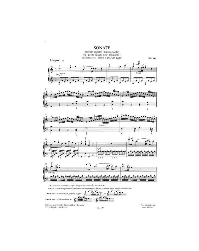 Sonate n°16 KV 545 en Do Majeur "Sonate Facile"