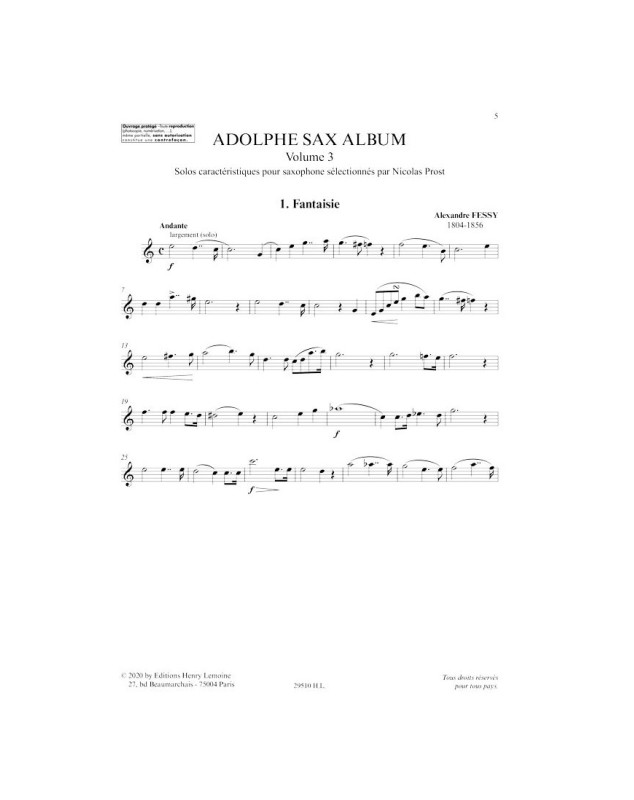 Adolphe Sax Album Vol.3 - Nicolas Prost - Editions Henry Lemoine