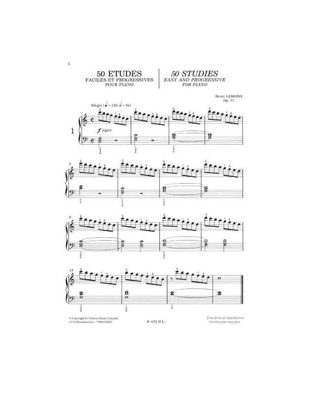 Henry Lemoine : 50 études Faciles et Progressives Opus 37
