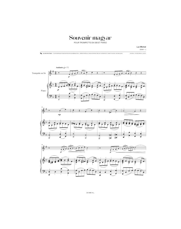 Luc Michel : Souvenir de magyar - Trompette et Piano