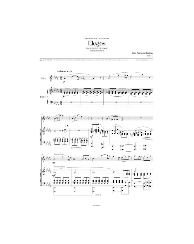 Jean-François Basteau : Elegos - Flûte et Piano
