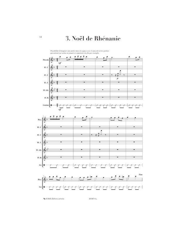 Catherine Baert : 3 Noëls pour Ensemble de flûtes avec chant ad Lib.