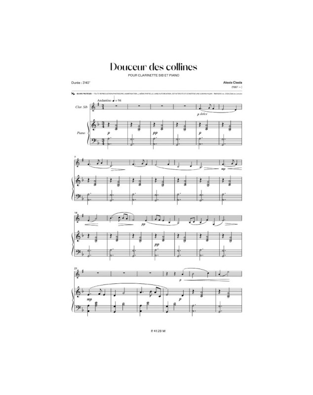 Alexis Ciesla : Douceur des Collines - Clarinette et Piano