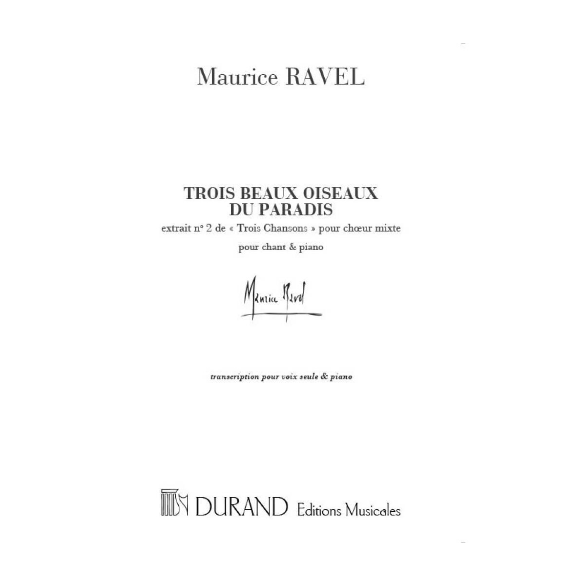 Maurice Ravel : Trois Chansons (No 2) - Voix Seule et Piano - Durand