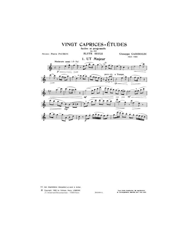 Giuseppe Gariboldi : Vingt (20) Caprices Etudes Op.333  - Flûte