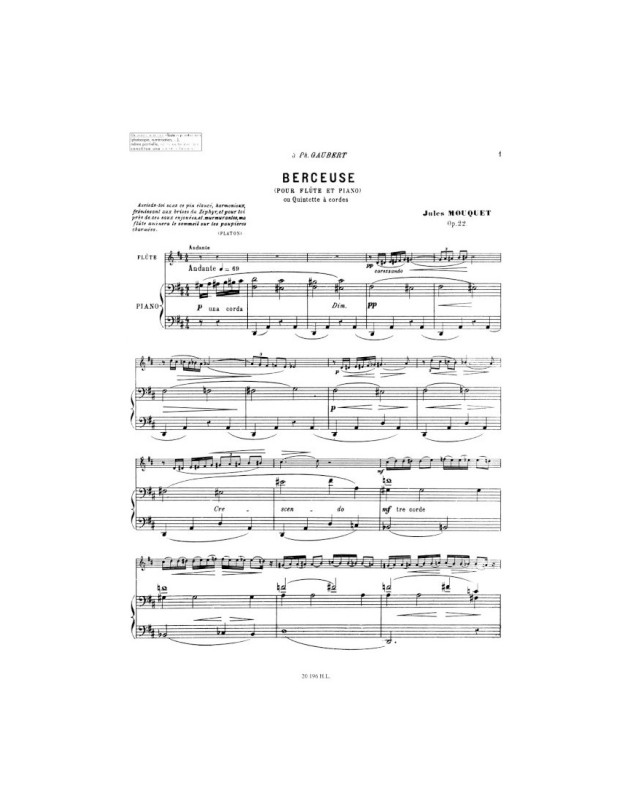 Jules Mouquet : Berceuse Op.22 - Flûte et Piano
