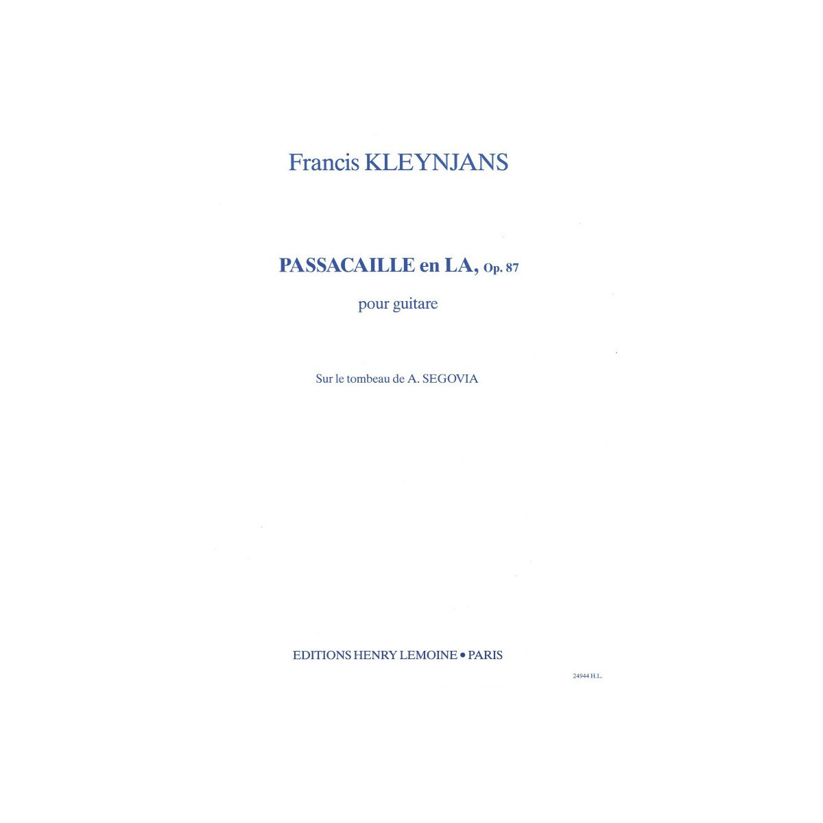 Francis Kleynjans : Passacaille en la Op. 87