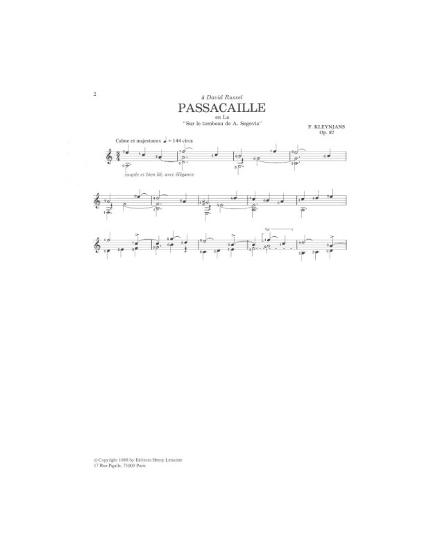 Francis Kleynjans : Passacaille en la Op. 87
