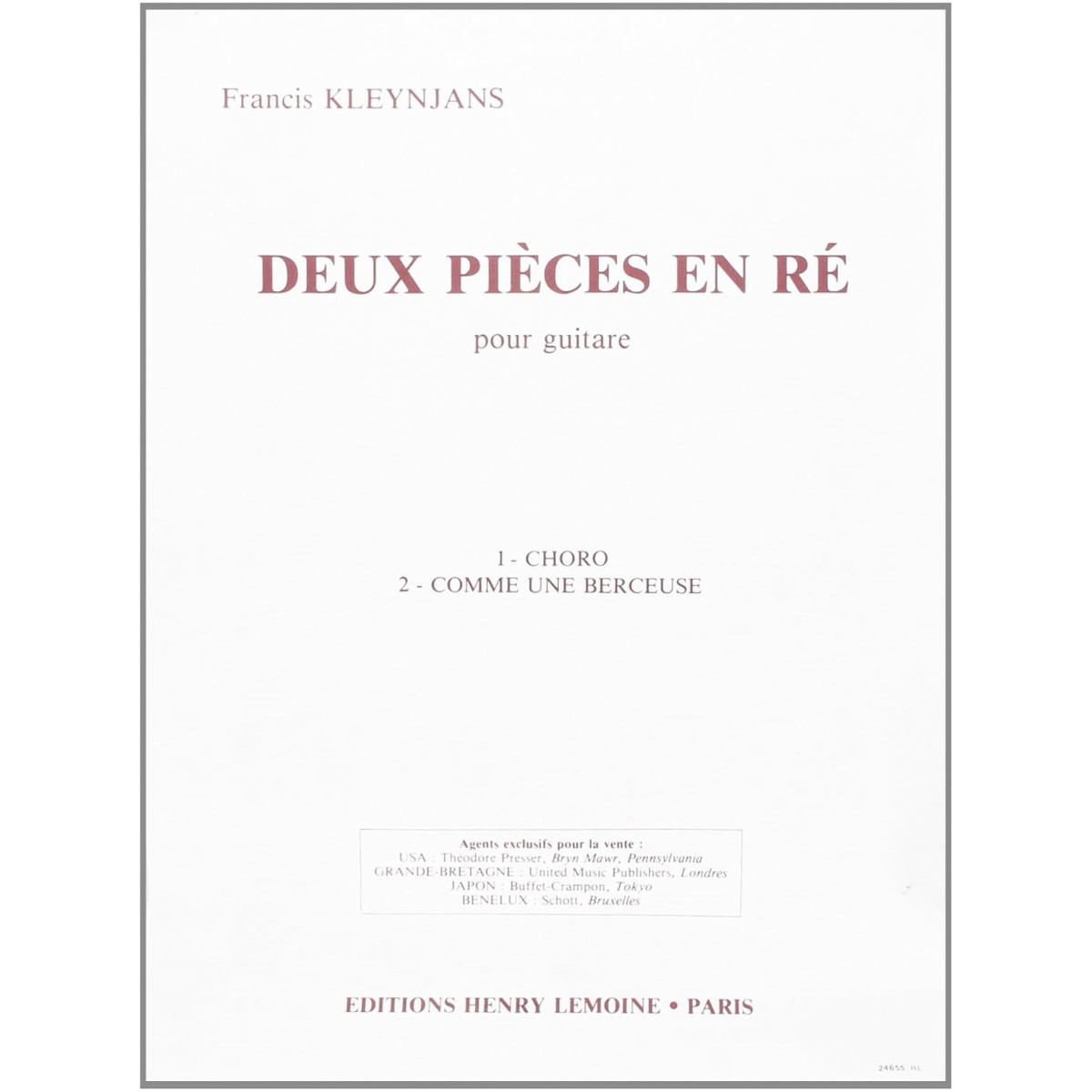 Francis Kleynjans : Deux (2) Pièces en ré