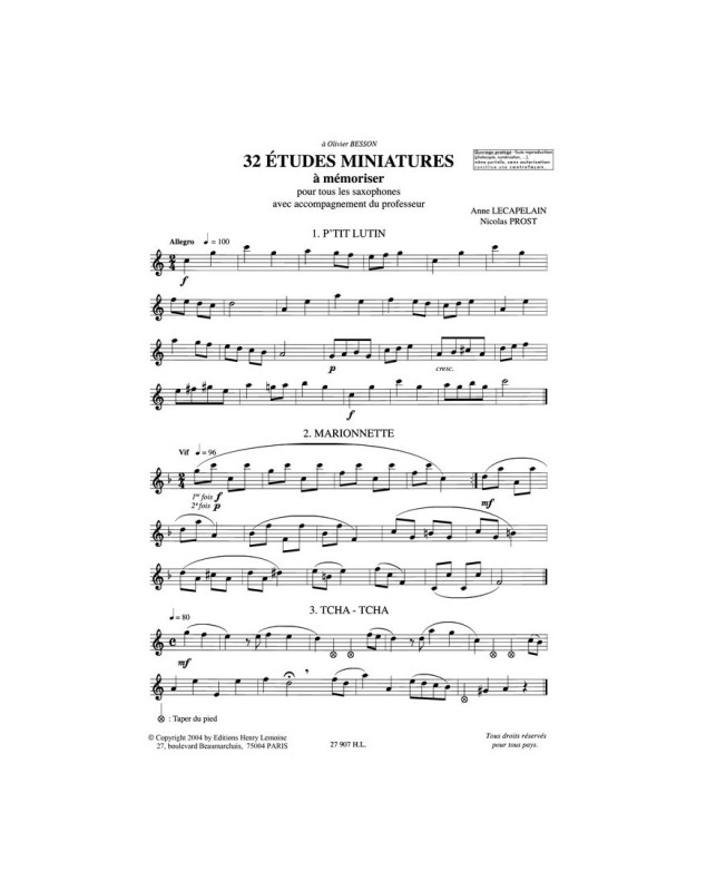 Nicolas Prost • Anne Lecapelain : 32 Etudes miniatures à mémoriser