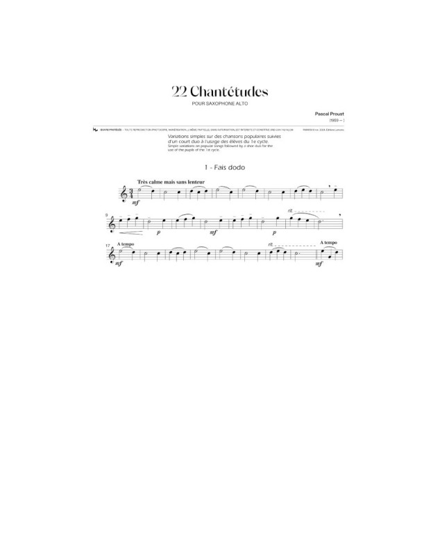 Pascal Proust : 22 Chantetudes pour saxophone