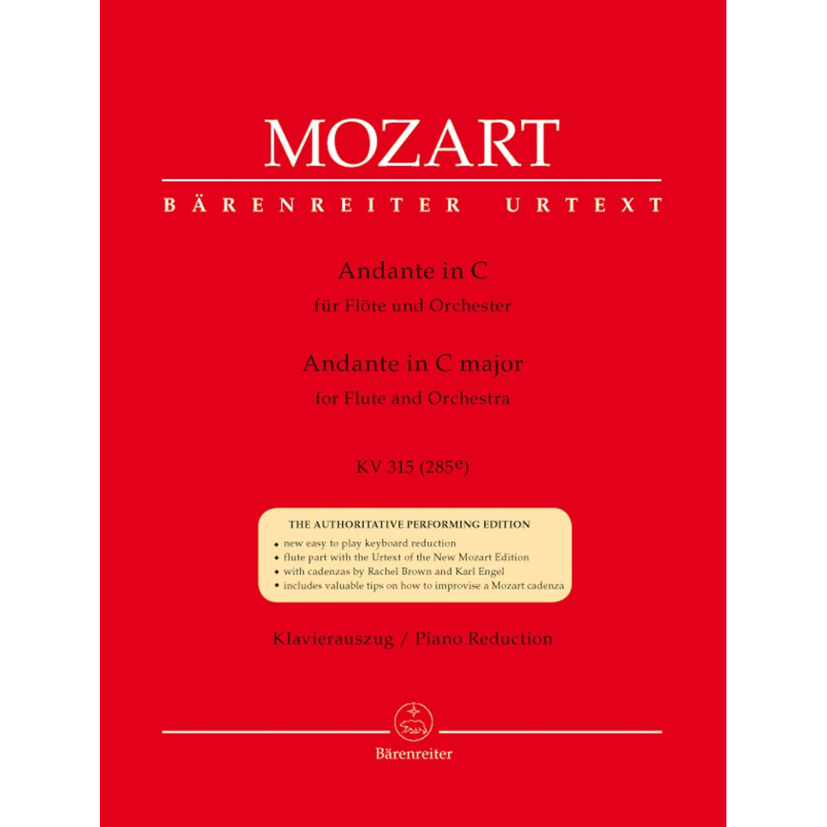 Mozart : Andante en do KV 315 - Flûte et Piano - Barenreiter
