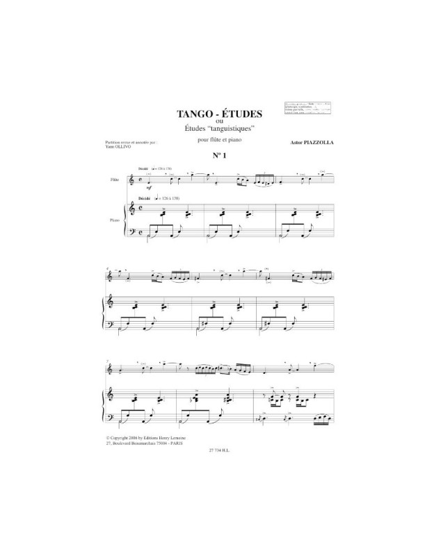 Astor Piazzolla : 6 Tango - Etudes ou Etudes tanguistiques