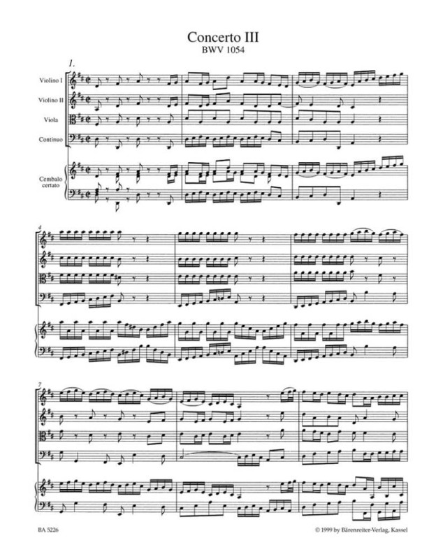 JS Bach : Concerto pour Clavecin N° 3 BWV 1054 - Conducteur
