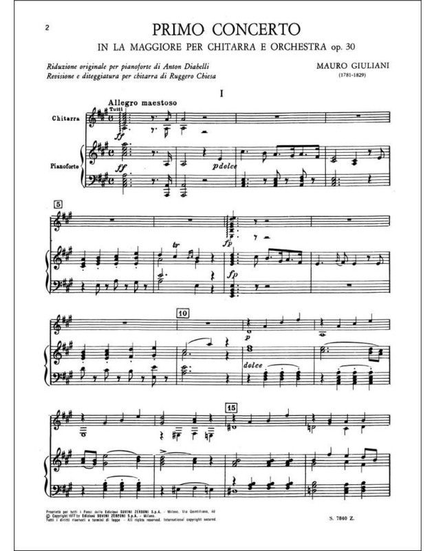 Mauro Giuliani : Primo Concerto in La Maggiore Op. 30