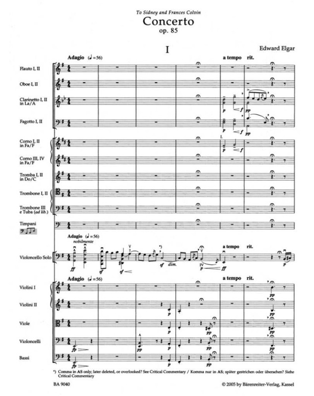 Edward Elgar : Concerto en mi mineur Op. 85 (Conducteur)