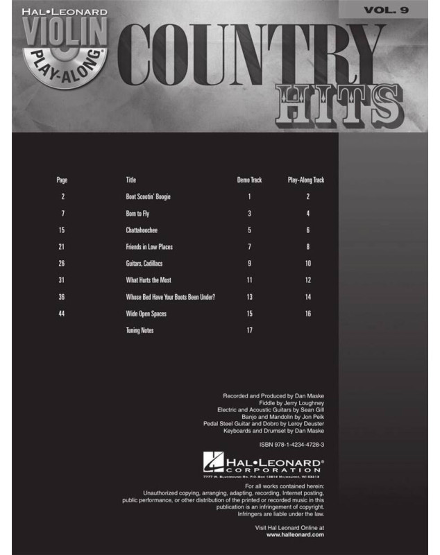 Violin play-along volume 9 - Country Hits