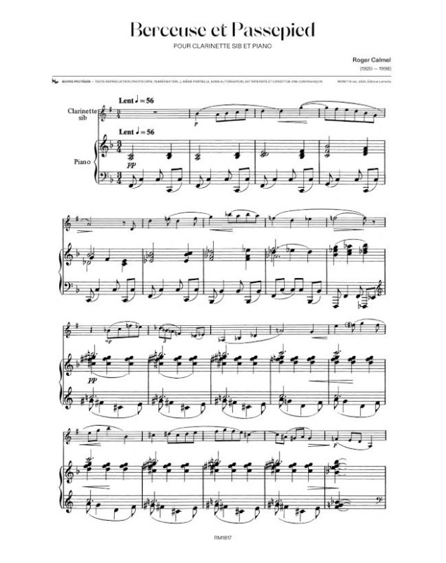 Roger Calmel : Berceuse et Passepied - Clarinette et Piano