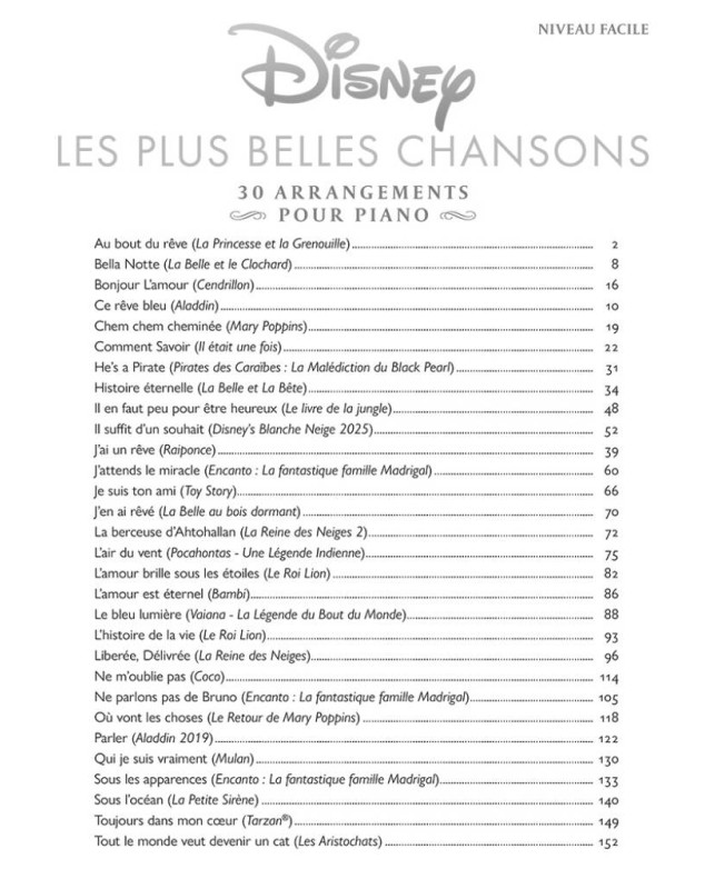 Disney : Les plus belles chansons - 30 Arrangements pour Piano Facile