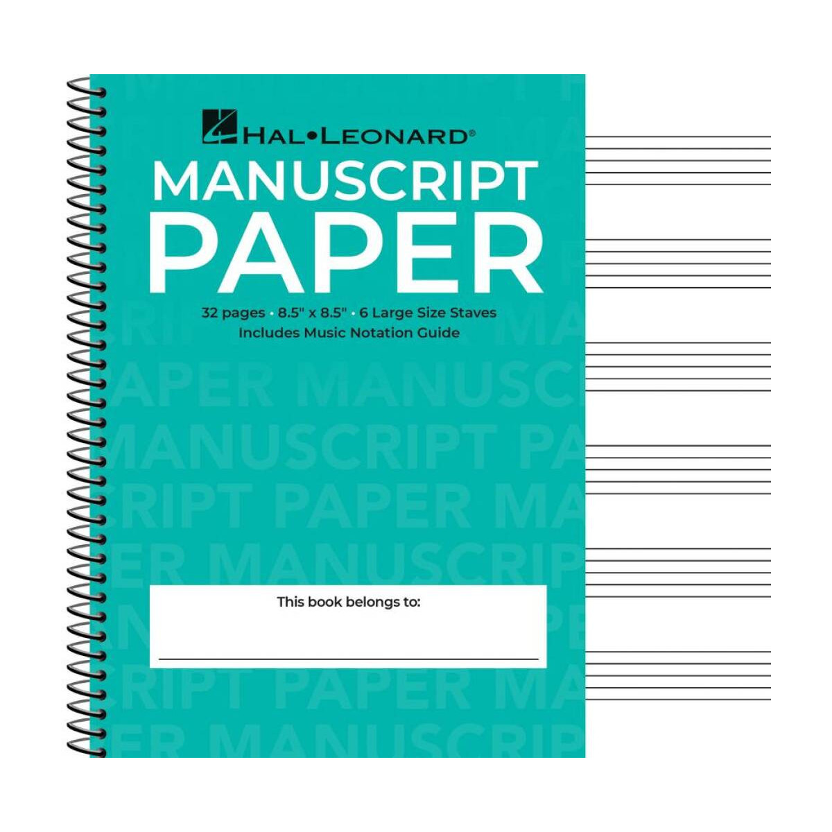 Wide Staff Wirebound Manuscript Paper Aqua Cover