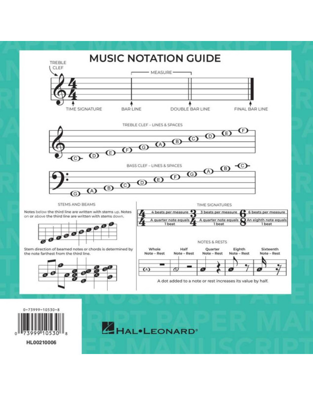 Wide Staff Wirebound Manuscript Paper Aqua Cover