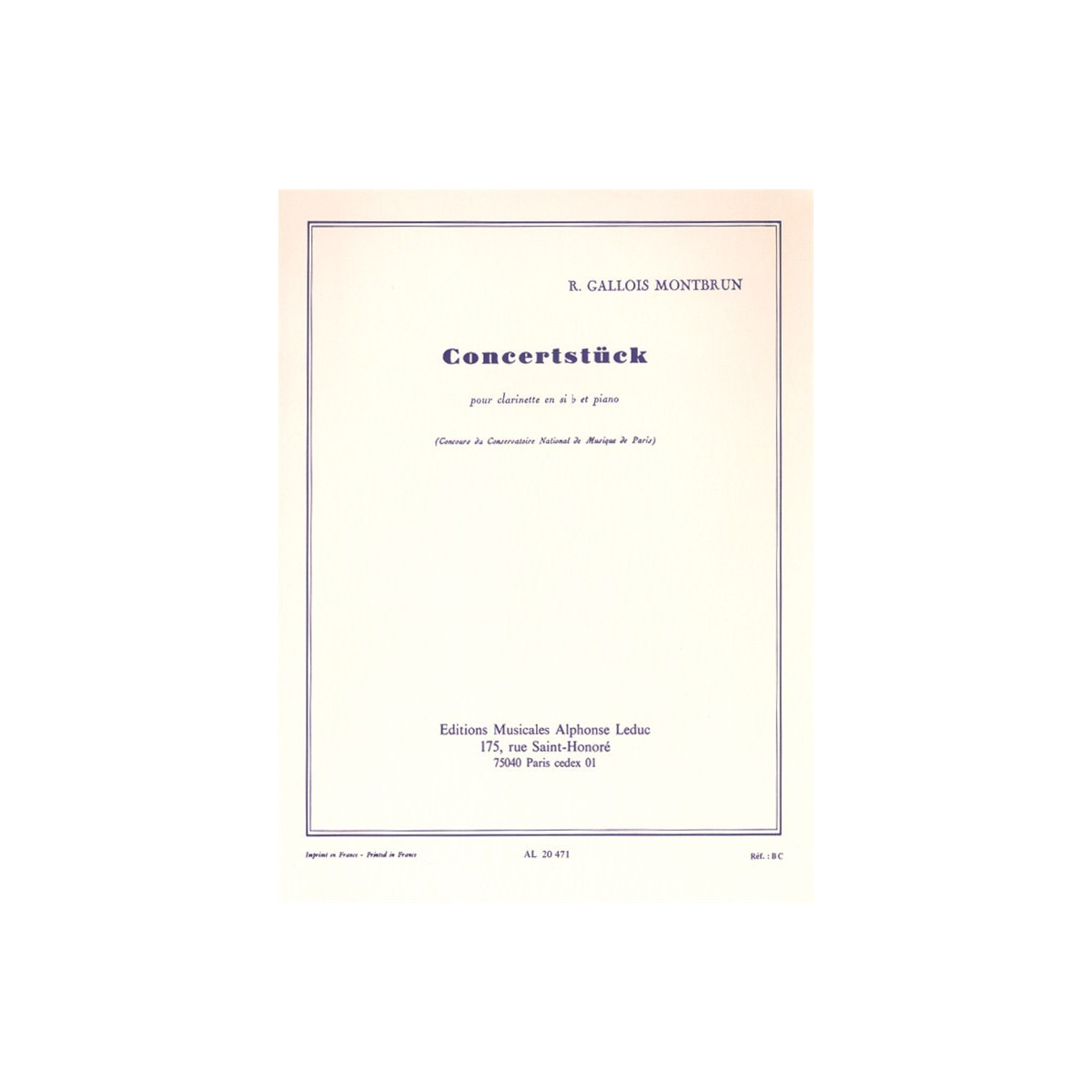 R. Gallois Montbrun : Concertstück pour Clarinette et Piano