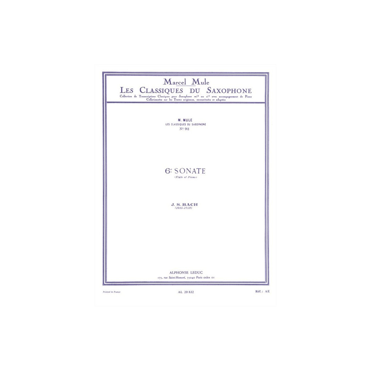 Sonata N°6 - J.S. Bach - Flûte et Piano - Editions Alphonse Leduc