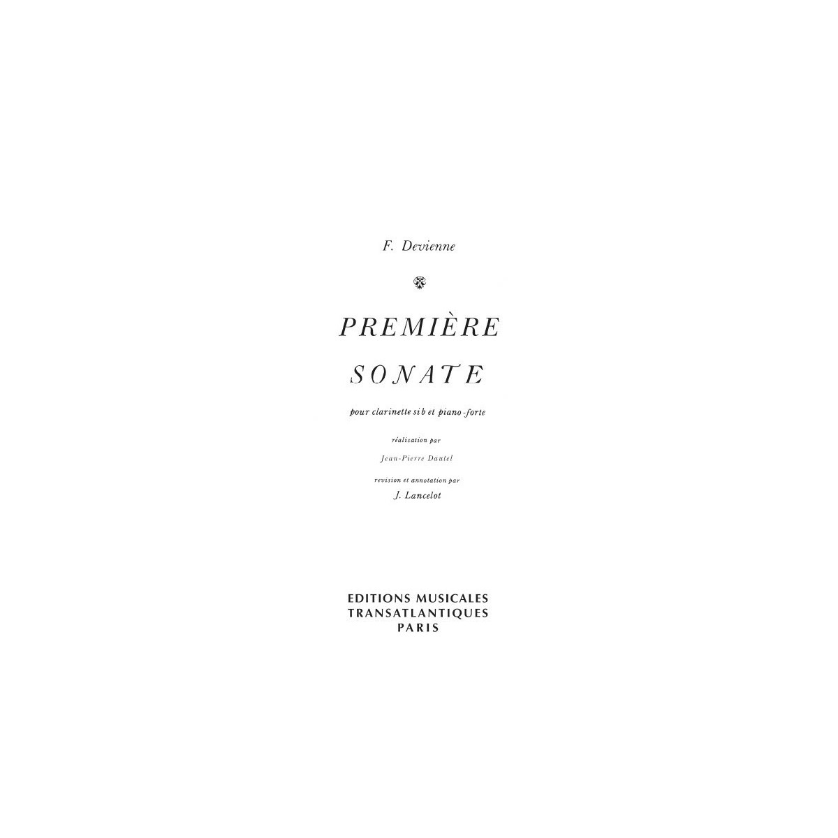 François Devienne : (1ère) Première Sonate pour Clarinette sib et Piano