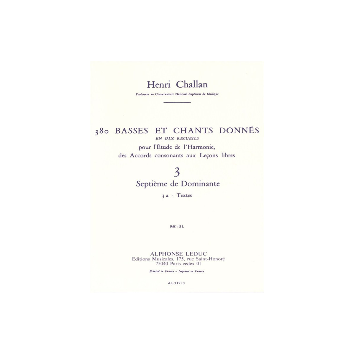380 Basses et Chants Donnés Vol. 3A - Henri Challan - Alphonse Leduc