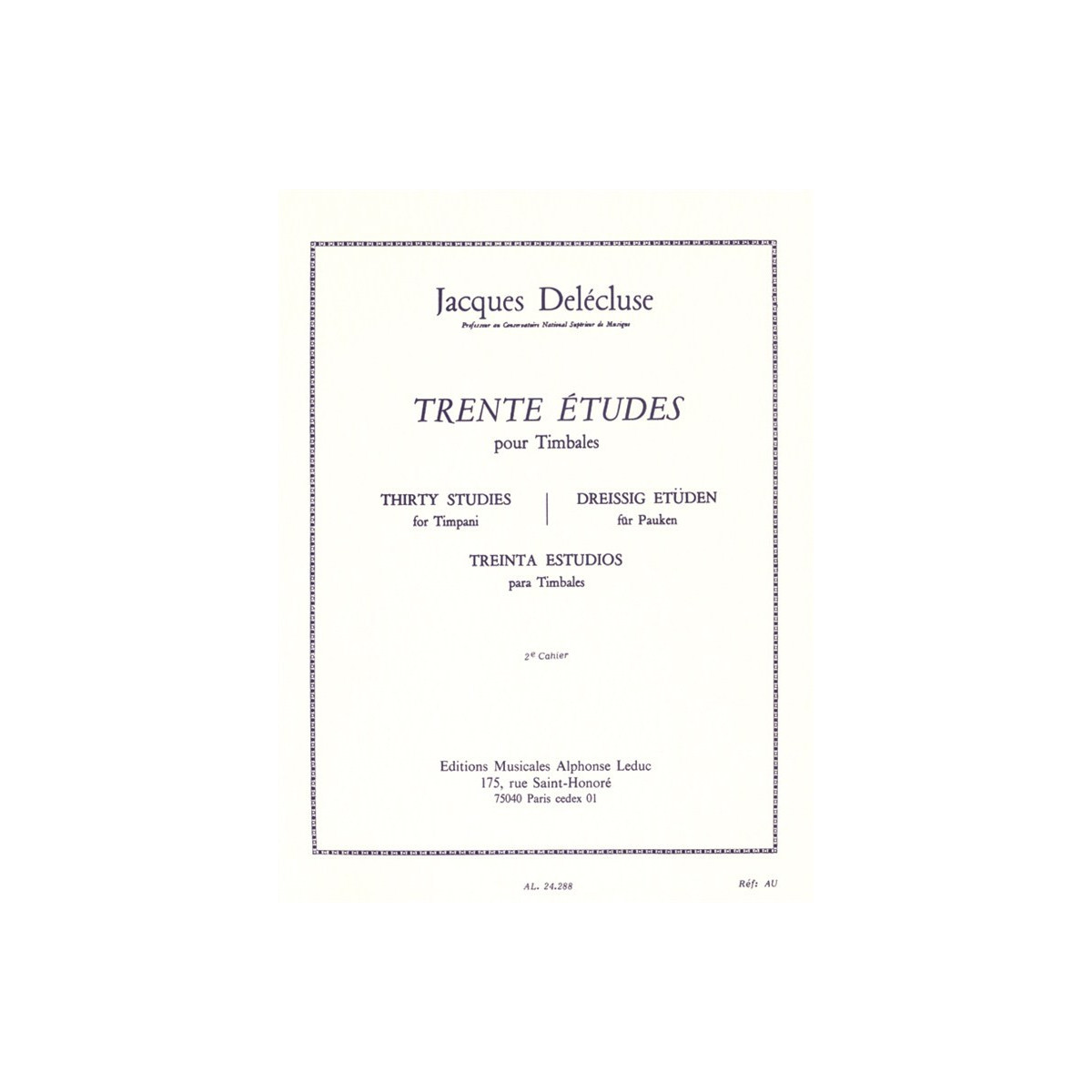 Jacques Delécluse : 30 Etudes pour Timbales Volume 2
