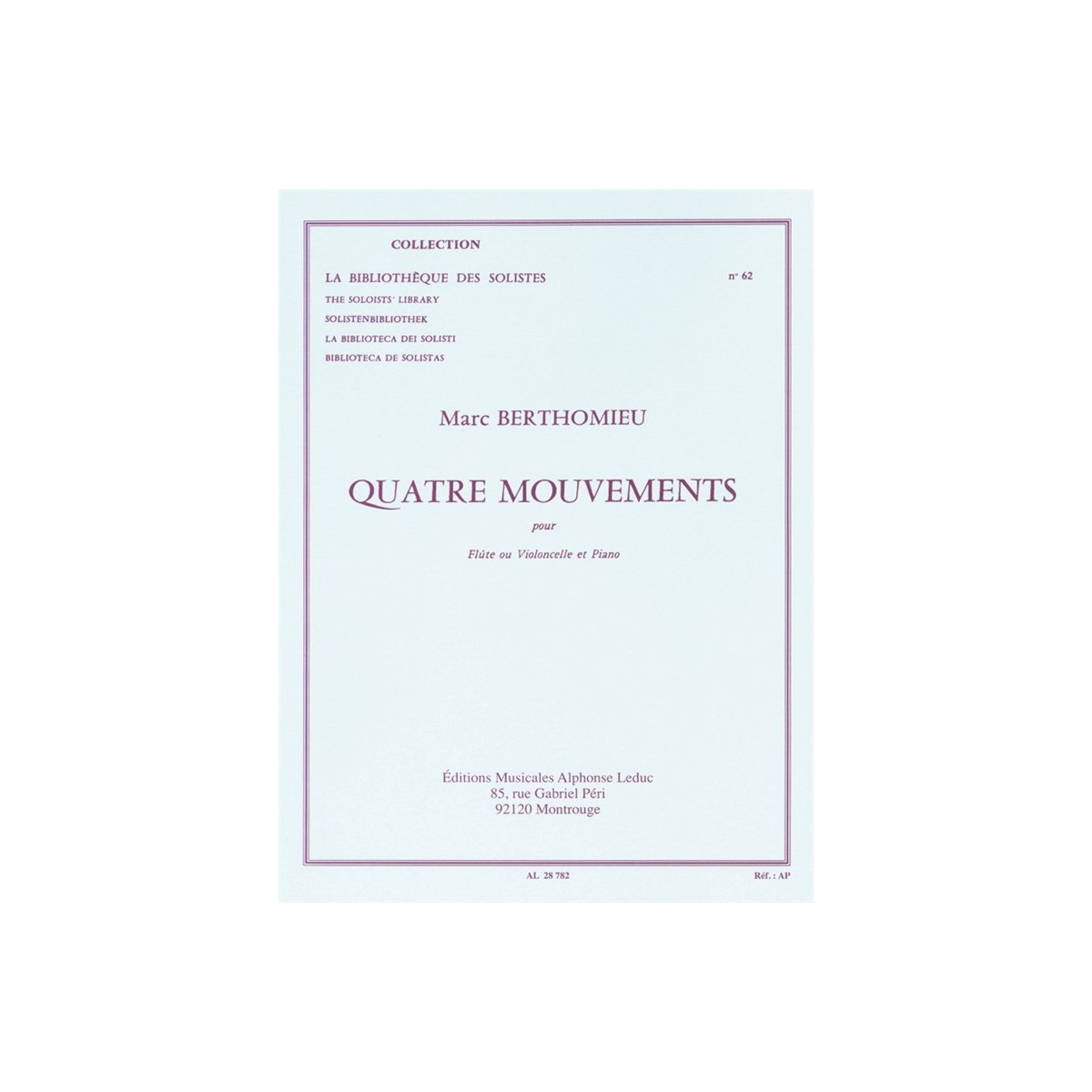 Quatre (4) Mouvements - Flute et Piano - Berthomieu - Alphonse Leduc